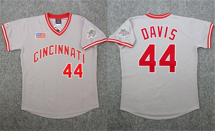 Personalized Men’s Cincinnati Reds #44 Eric Davis Gray 1990 World Series Stitched Jersey