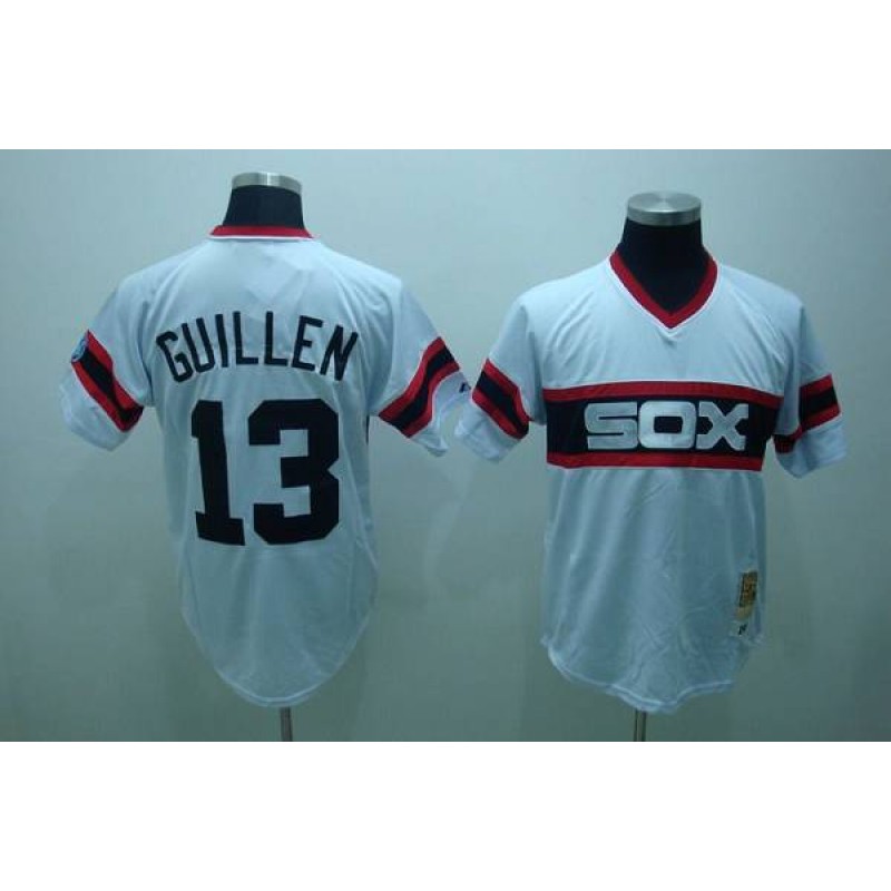 Personalized Men’s White Sox #13 Ozzie Guillen White Mitchell&Ness Throwback Jersey