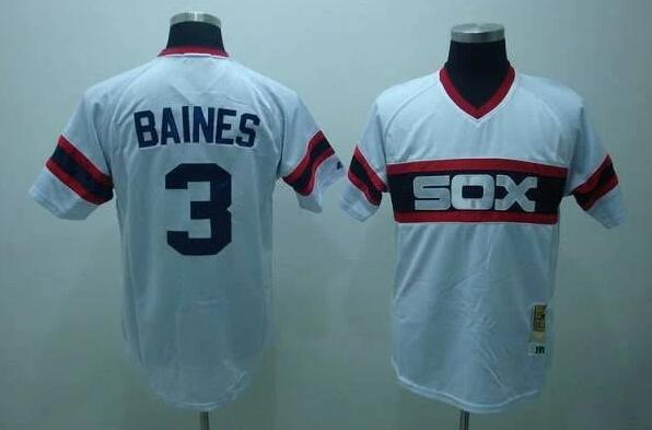 Personalized Men’s Chicago White Sox #3 Harold Baines Throwback White Mitchell&Ness Jersey