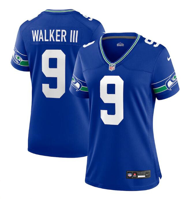 Personalized Women’s Seattle Seahawks #9 Kenneth Walker III Royal Throwback Player Stitched Game Jersey(Run Small)