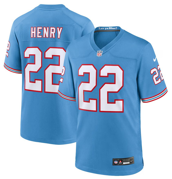 Personalized Men’s Tennessee Titans #22 Derrick Henry Light Blue Throwback Player Stitched Game Jersey