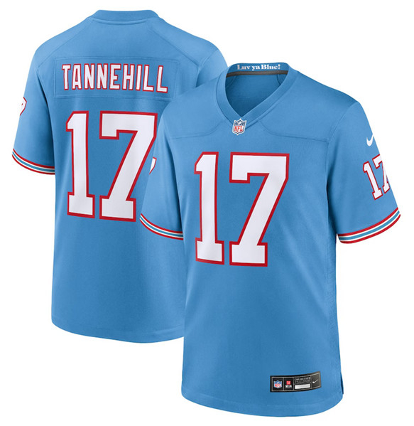 Personalized Men’s Tennessee Titans #17 Ryan Tannehill Light Blue Throwback Player Stitched Game Jersey
