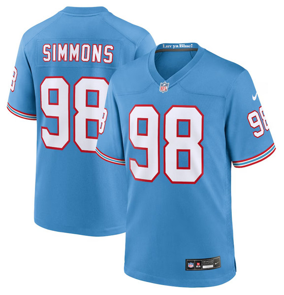 Personalized Men’s Tennessee Titans #98 Jeffery Simmons Light Blue Throwback Player Stitched Game Jersey