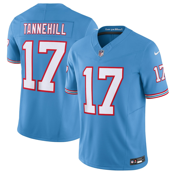 Personalized Men’s Tennessee Titans #17 Ryan Tannehill Light Blue 2023 F.U.S.E. Limited Throwback Stitched Football Jersey