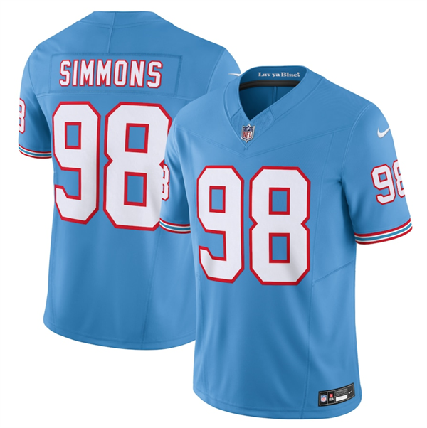 Personalized Men’s Tennessee Titans #98 Jeffery Simmons Light Blue 2023 F.U.S.E. Limited Throwback Stitched Football Jersey