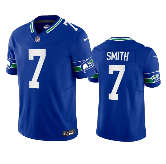 Personalized Men’s Seattle Seahawks #7 Geno Smith Royal 2023 F.U.S.E. Limited Throwback Stitched Jersey