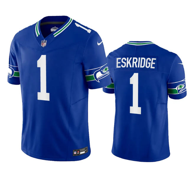 Personalized Men’s Seattle Seahawks #1 Dee Eskridge Royal 2023 F.U.S.E. Limited Throwback Stitched Jersey