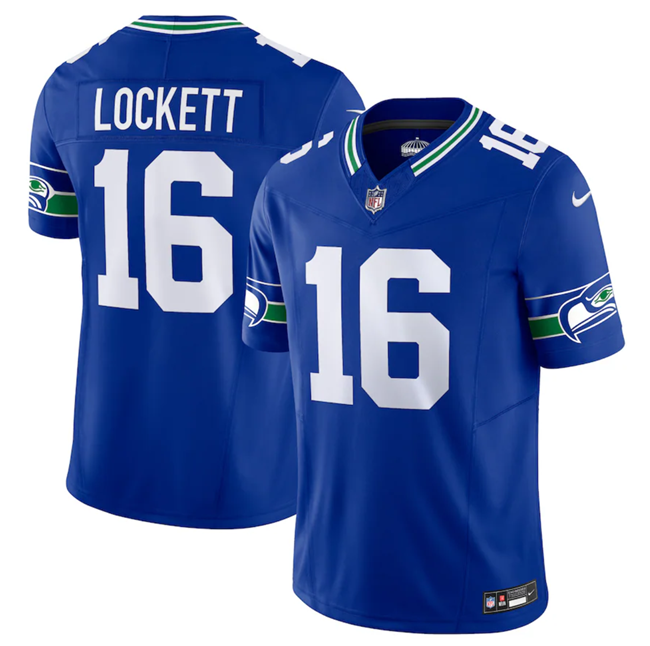 Personalized Men’s Seattle Seahawks #16 Tyler Lockett Royal 2023 F.U.S.E. Limited Throwback Stitched Jersey