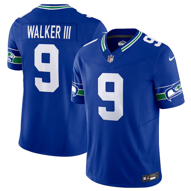 Personalized Men’s Seattle Seahawks #9 Kenneth Walker III Royal 2023 F.U.S.E. Limited Throwback Stitched Jersey