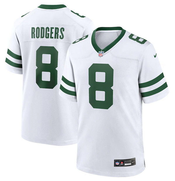 Personalized Men’s New York Jets #8 Aaron Rodgers White Throwback Player Stitched Game Jersey