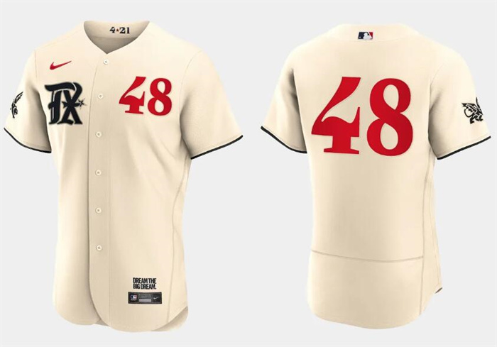 Personalized Men’s Texas Rangers #48 Jacob DeGrom Cream 2023 City Connect Flex Base Stitched Baseball Jersey