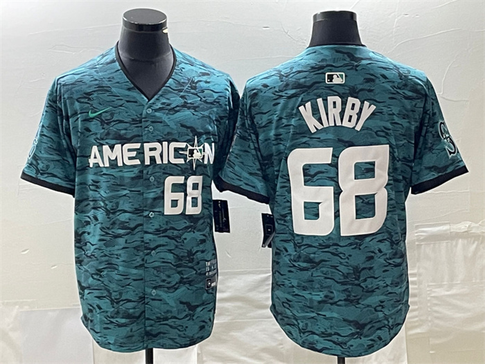 Personalized Men’s Seattle Mariners #68 George Kirby Teal 2023 All-Star Cool Base With Patch Stitched Baseball Jersey