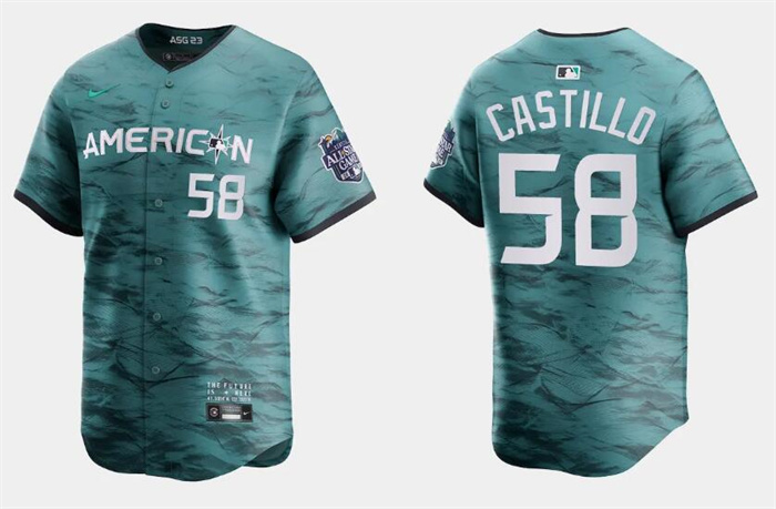 Personalized Men’s Seattle Mariners #58 Luis Castillo Teal 2023 All-Star Cool Base With Patch Stitched Baseball Jersey