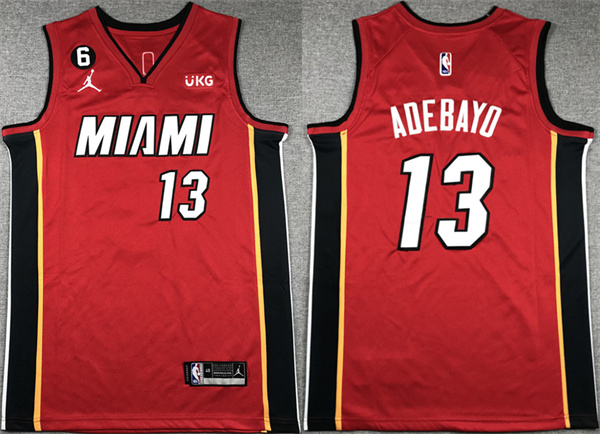 Personalized Men’s Miami Heat #13 Bam Adebayo Red Statement Edition With NO.6 Patch Swingman Stitched Jersey