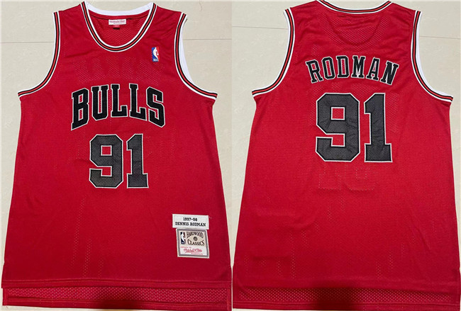 Personalized Men’s Chicago Bulls #91 Dennis Rodman 1997-98 Red Throwback Stitched Jersey