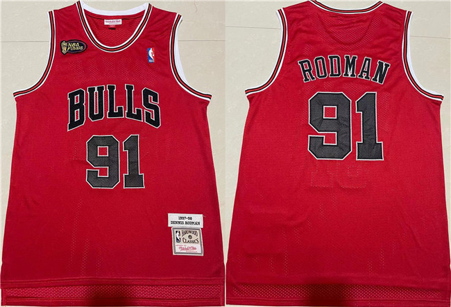 Personalized Men’s Chicago Bulls #91 Dennis Rodman Red 1997-98 Throwback Stitched Jersey