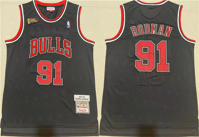 Personalized Men’s Chicago Bulls #91 Dennis Rodman 1997-98 Black Throwback Stitched Jersey