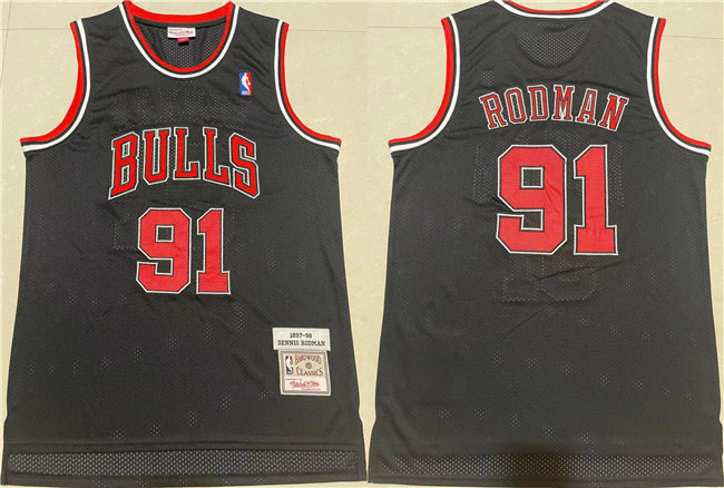 Personalized Men’s Chicago Bulls #91 Dennis Rodman Black 1997-98 Throwback Stitched Jersey