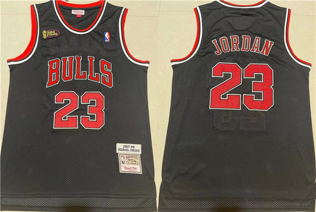 Personalized Men’s Chicago Bulls #23 Michael Jordan Black 1997-98 Throwback Stitched Jersey