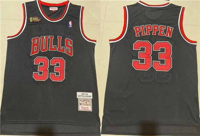 Personalized Men’s Chicago Bulls #33 Scottie Pippen 1997-98 Black Throwback Stitched Jersey