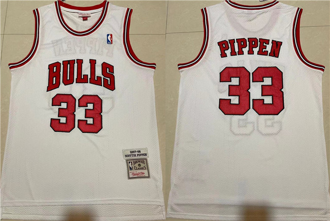 Personalized Men’s Chicago Bulls #33 Scottie Pippen 1997-98 White Throwback Stitched Jersey