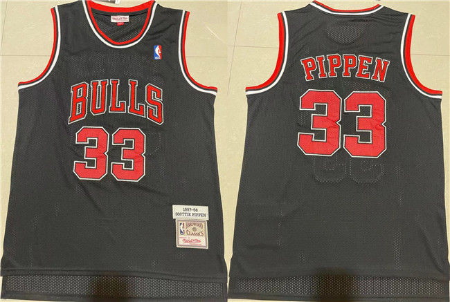 Personalized Men’s Chicago Bulls #33 Scottie Pippen Black 1997-98 Throwback Stitched Jersey