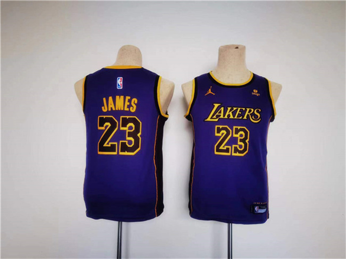 Personalized Youth Los Angeles Lakers #23 LeBron James Purple Stitched Basketball Jersey