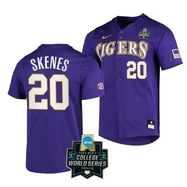 Personalized Men’s LSU Tigers #20 Paul Skenes Purple Stitched Baseball Jersey
