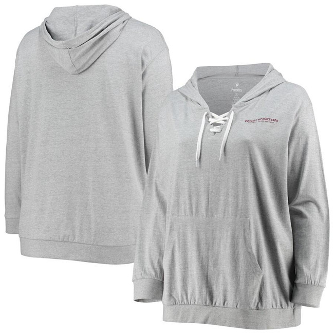 Personalized Women’s Washington Commanders Heathered Gray Lace-Up Pullover Hoodie