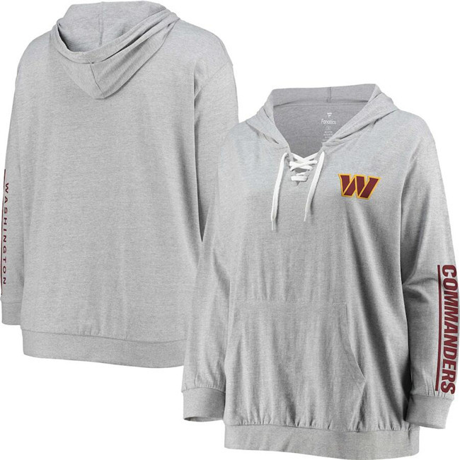 Personalized Women’s Washington Commanders Heathered Gray Lace-Up Pullover Hoodie s