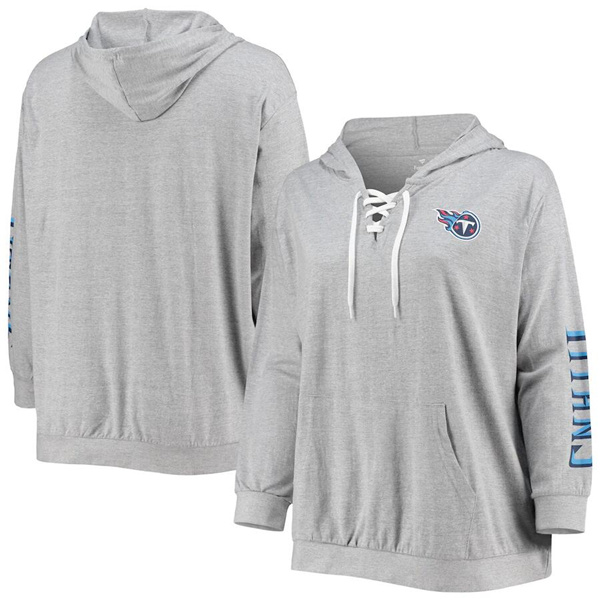 Personalized Women’s Tennessee Titans Heathered Gray Lace-Up Pullover Hoodie