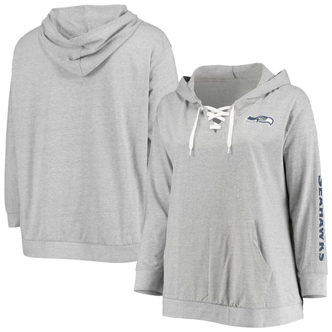 Personalized Women’s Seattle Seahawks Heathered Gray Lace-Up Pullover Hoodie