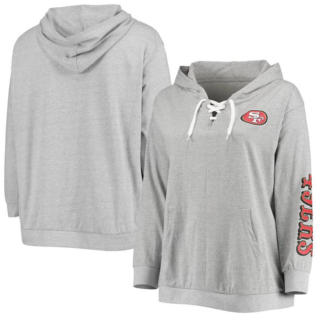 Personalized Women’s San Francisco 49ers Heathered Gray Plus Size Lace-Up Pullover Hoodie