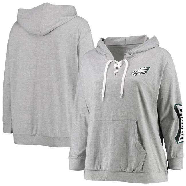 Personalized Women’s Philadelphia Eagles Heathered Gray Lace-Up Pullover Hoodie