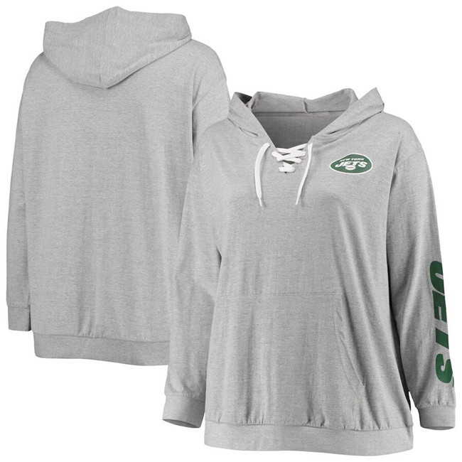 Personalized Women’s New York Jets Heathered Gray Lace-Up Pullover Hoodie