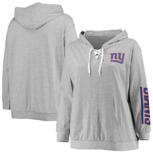 Personalized Women’s New York Giants Heathered Gray Lace-Up Pullover Hoodie