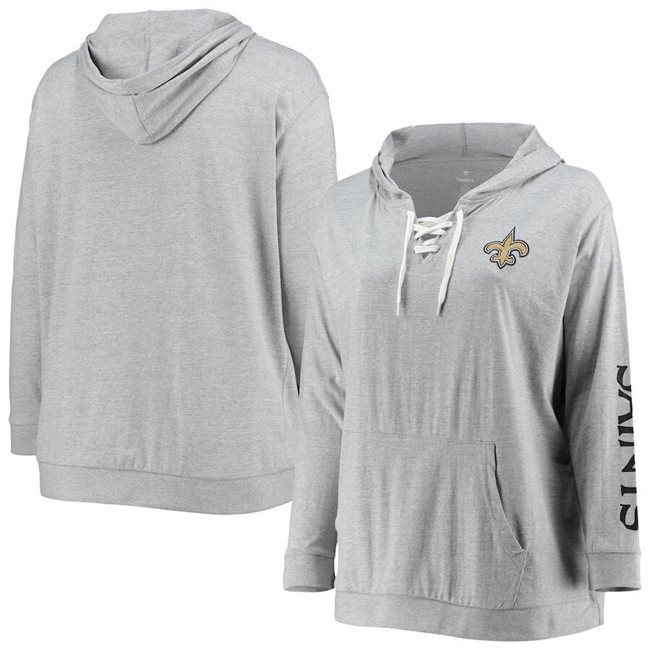 Personalized Women’s New Orleans Saints Heathered Gray Lace-Up Pullover Hoodie