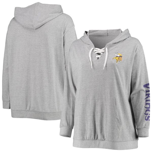 Personalized Women’s Minnesota Vikings Heathered Gray Lace-Up Pullover Hoodie