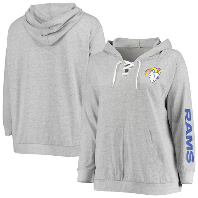 Personalized Women’s Los Angeles Rams Heathered Gray Lace-Up Pullover Hoodie