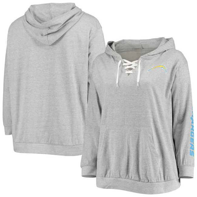 Personalized Women’s Los Angeles Chargers Heathered Gray Lace-Up Pullover Hoodie