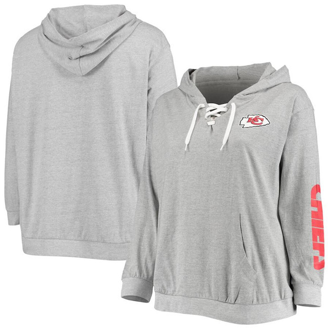 Personalized Women’s Kansas City Chiefs Heathered Gray Lace-Up Pullover Hoodie