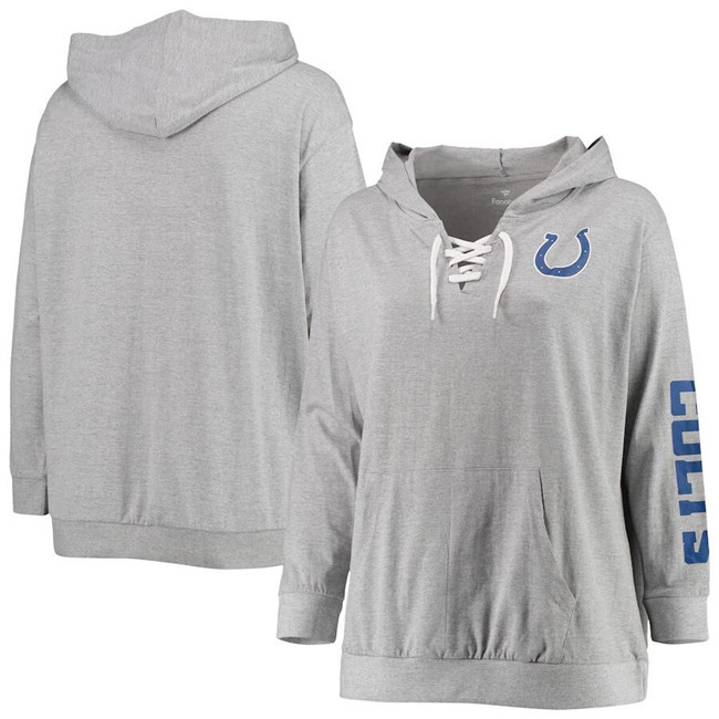 Personalized Women’s Indianapolis Colts Heathered Gray Lace-Up Pullover Hoodie