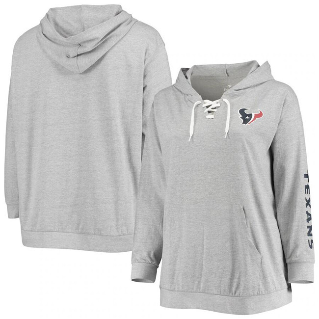 Personalized Women’s Houston Texans Heathered Gray Lace-Up Pullover Hoodie