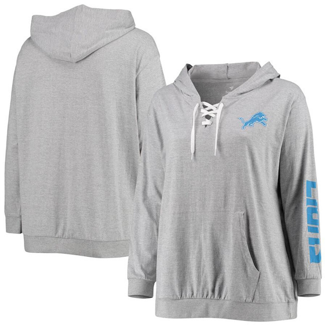 Personalized Women’s Detroit Lions Heather Gray Lace-Up Pullover Hoodie