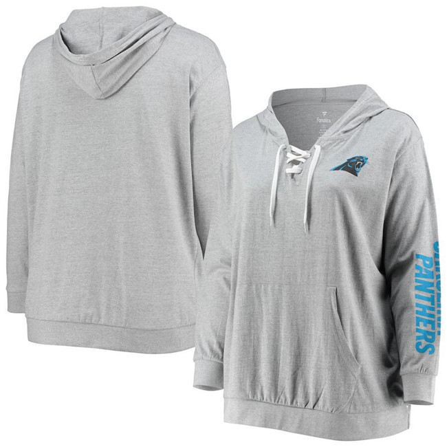 Personalized Women’s Carolina Panthers Heathered Gray Lace-Up Pullover Hoodie