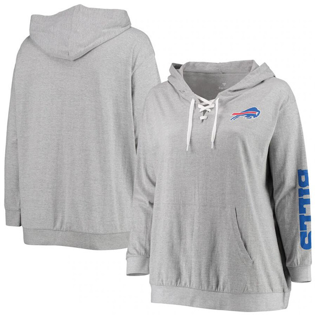 Personalized Women’s Buffalo Bills Heathered Gray Plus Size Lace-Up Pullover Hoodie