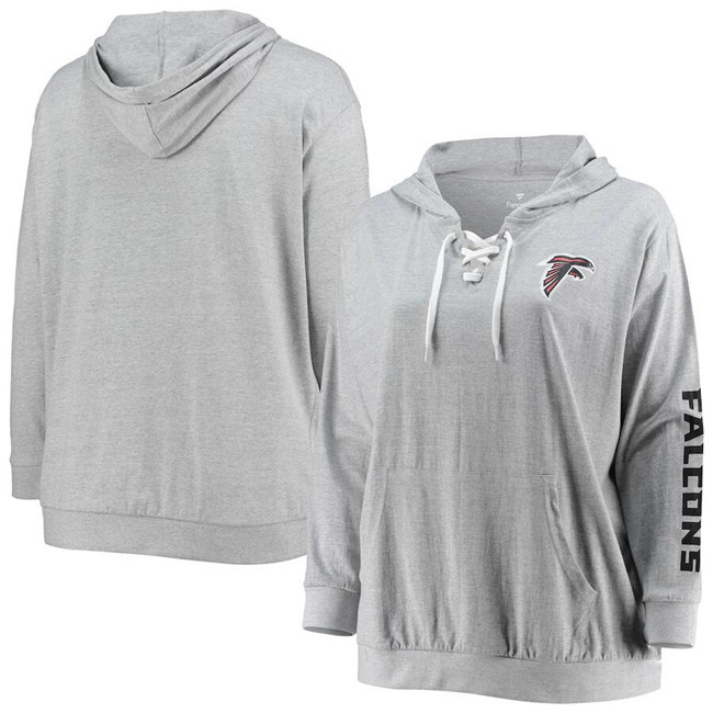 Personalized Women’s Atlanta Falcons Heathered Gray Lace-Up Pullover Hoodie