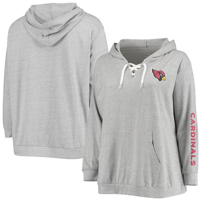 Personalized Women’s Arizona Cardinals Heathered Gray Lace-Up Pullover Hoodie