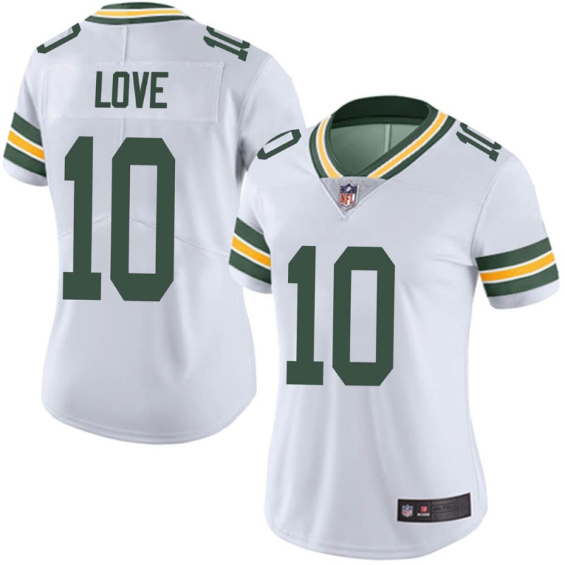 Personalized Women’s Green Bay Packers #10 Jordan Love White Limited Untouchable Jersey