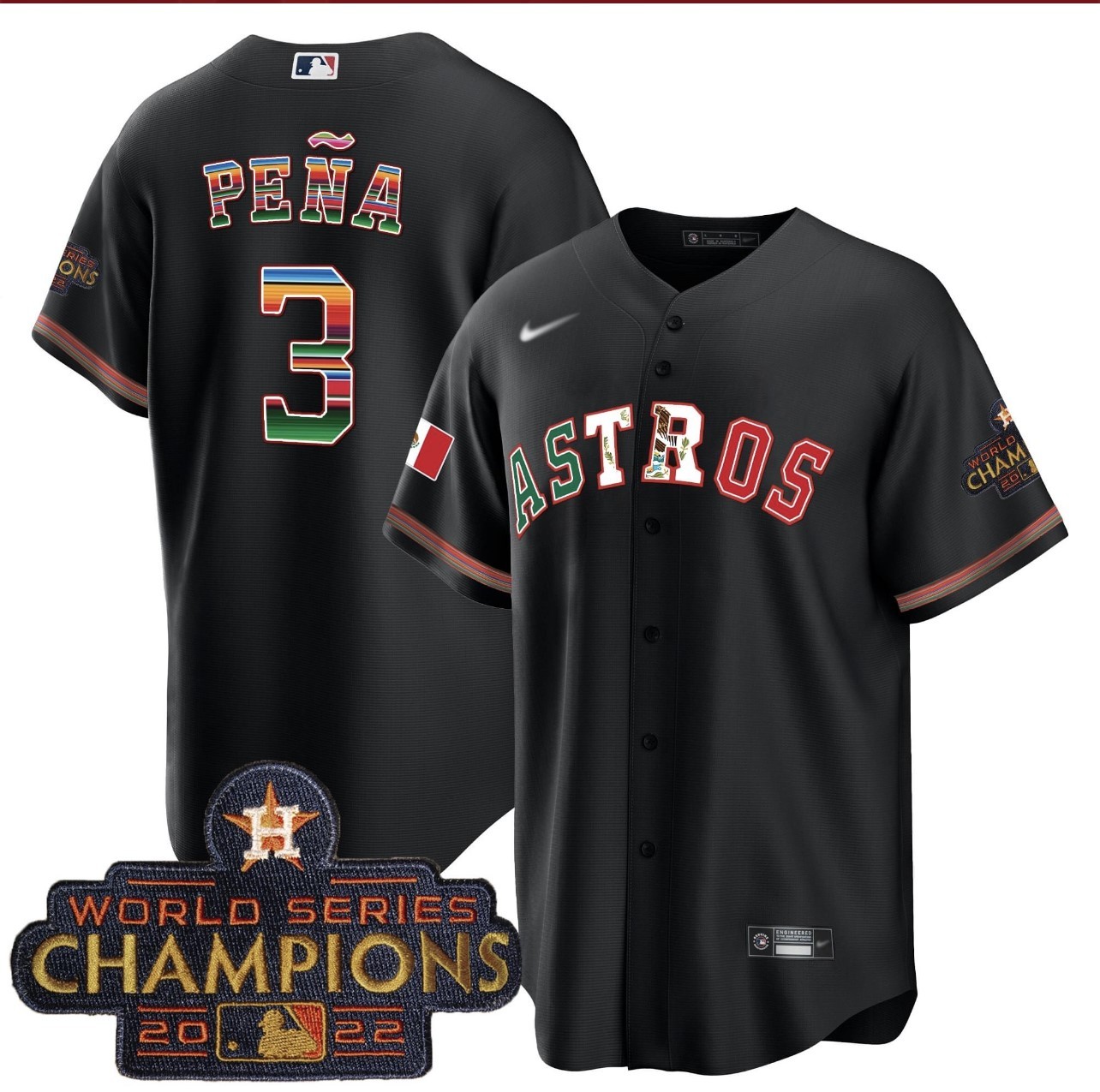 Personalized Men’s Houston Astros #3 Jeremy Pena 2022 Black World Serise Champions Patch Cool Base Jersey